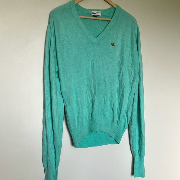 Lacoste Club made in USA Blue V-Neck Sweater Lightweight Knit - Picture 2 of 7